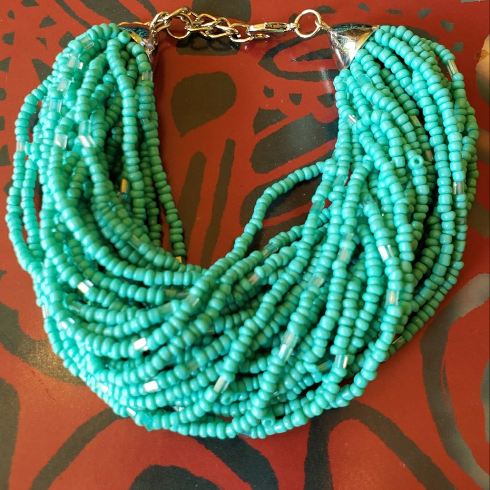 Vintage Turquoise Chunky Bracelet Glass Beads